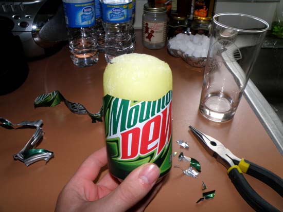 Frozen Mountain Dew, ripped off the top of the can.