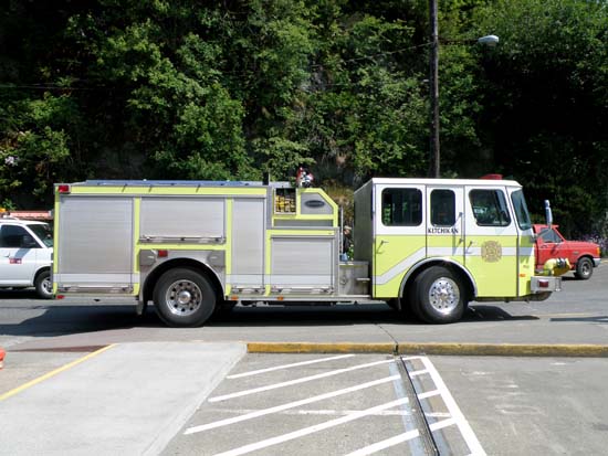 Yellowish green Ketchikan fire truck.