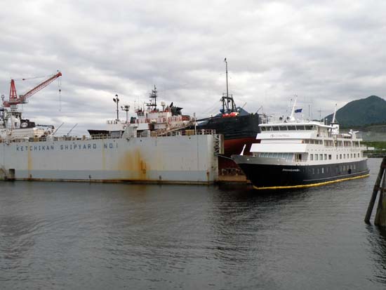 Spirit of Glacier Bay, awaiting repairs at the Ketchikan shipyard. July 14, 2008.