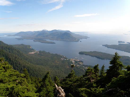 View of Saxman, Alaska from the top of Deer Mountain.