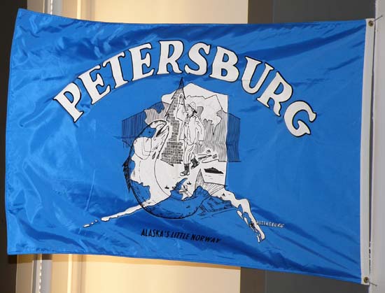 Petersburg flag hanging in the ferry terminal.