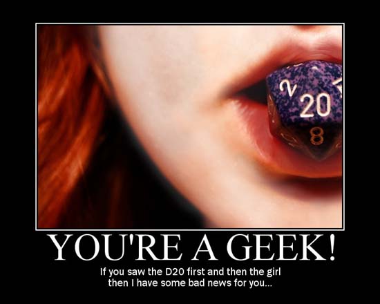 You're A Geek! / If you saw the D20 first and then the girl then I have some bad news for you...