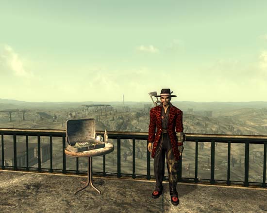 Fallout 3 screenshot, Pimp with the Capitol Wasteland in the background.