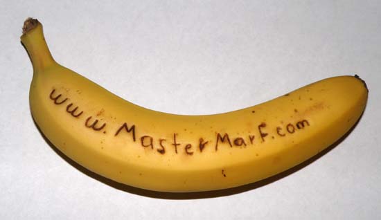 Web address written on a banana