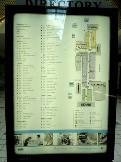 Gateway Mall directory in Springfield, Oregon.