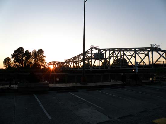 Sunset seen through a bridge in Mount Vernon.