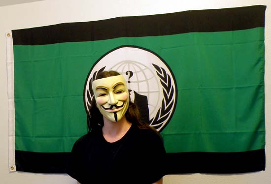 Marf wearing a Guy Fawkes mask.