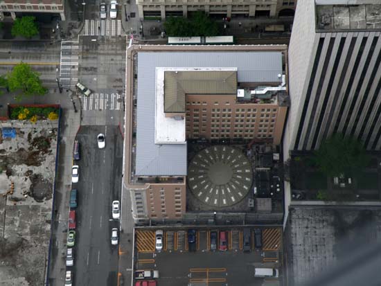 Saucer on building.