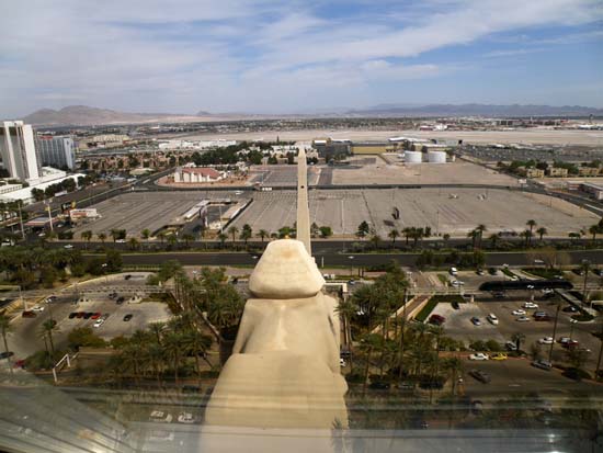 view from the 25th floor of the Luxor pyramid