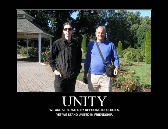 Unity / We are separated by opposing ideologies, yet we stand united in friendship.