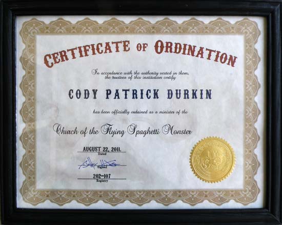 Certificate of Ordination